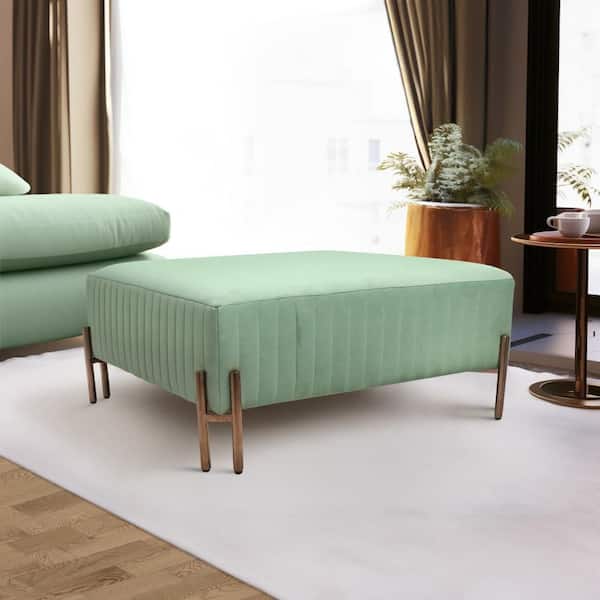 Green Polyester and Non-Woven Fabric Upholstery with Metal Legs Square Accent 39 in. x 18 in. Ottoman
