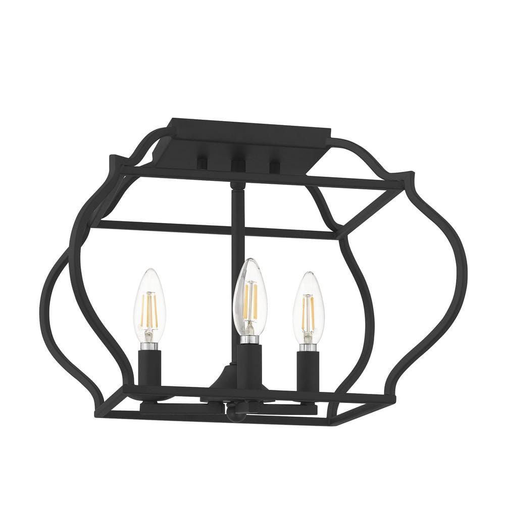 14 in. 3-Light Matte Black Flush Mount