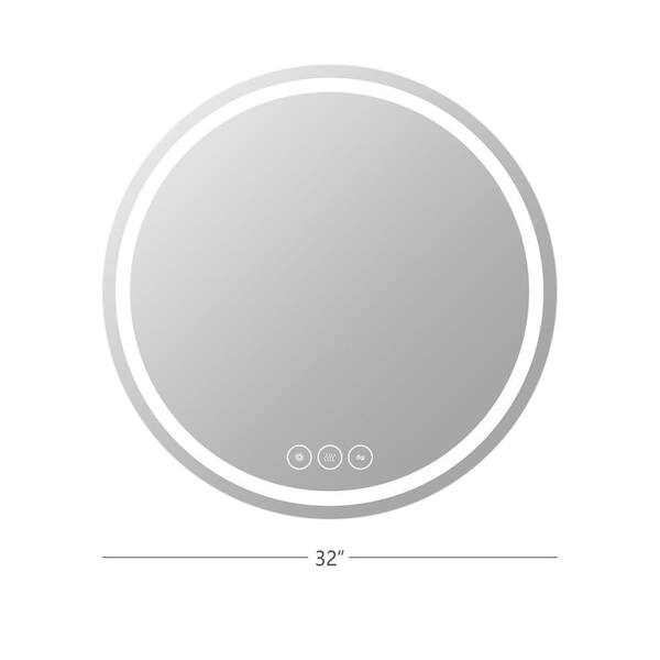 GETLEDEL 32 in. W x 32 in. H Round Frameless LED Lighted Anti-Fog Wall Mounted Bathroom Vanity Mirror in Silver
