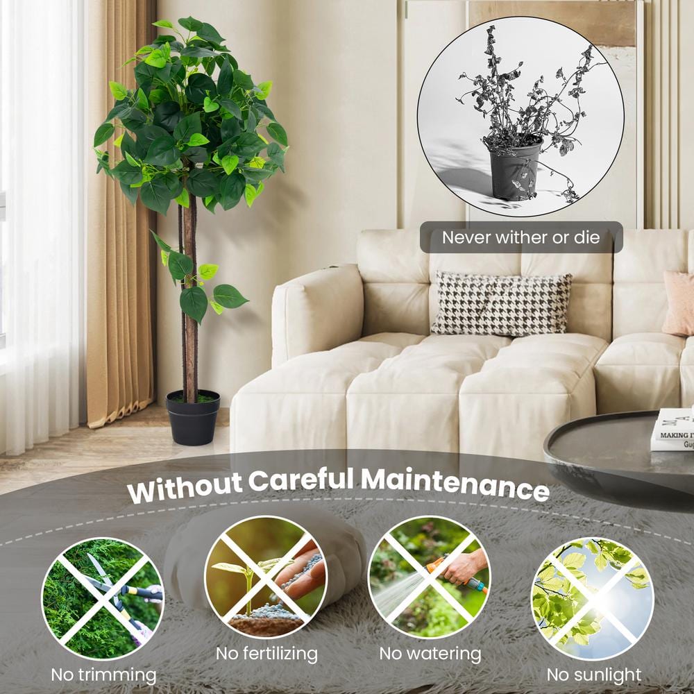 45-Inch Artificial Hydrangea Tree with Real Wood Trunk and Green Leaves