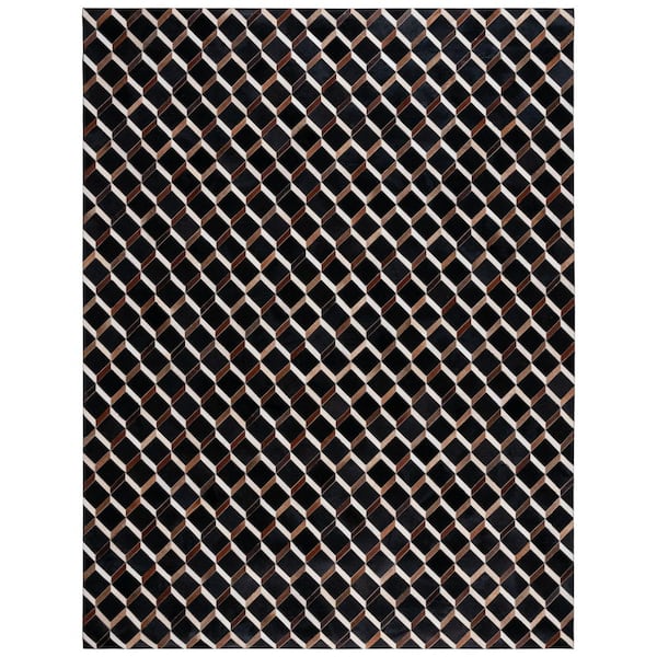 Studio Leather 8 ft. x 10 ft. Black/Brown Cubed Area Rug