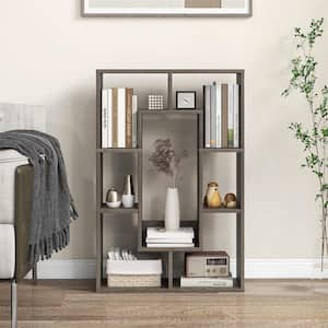 35.5 in. Tall Gray Engineered Wood 7-Shelf Geometric Bookcase with Open Storage and Tip-Resistant Hardware