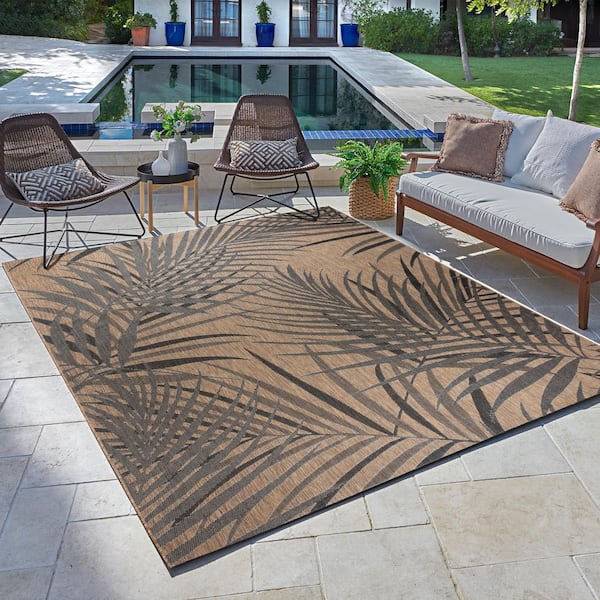 Paseo Paume Chestnut and Black 6 ft. x 9 ft. Floral Indoor/Outdoor Area Rug
