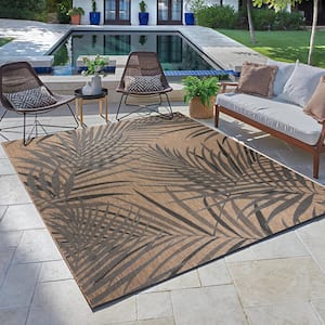 Paseo Paume Chestnut and Black 9 ft. x 13 ft. Floral Indoor/Outdoor Area Rug