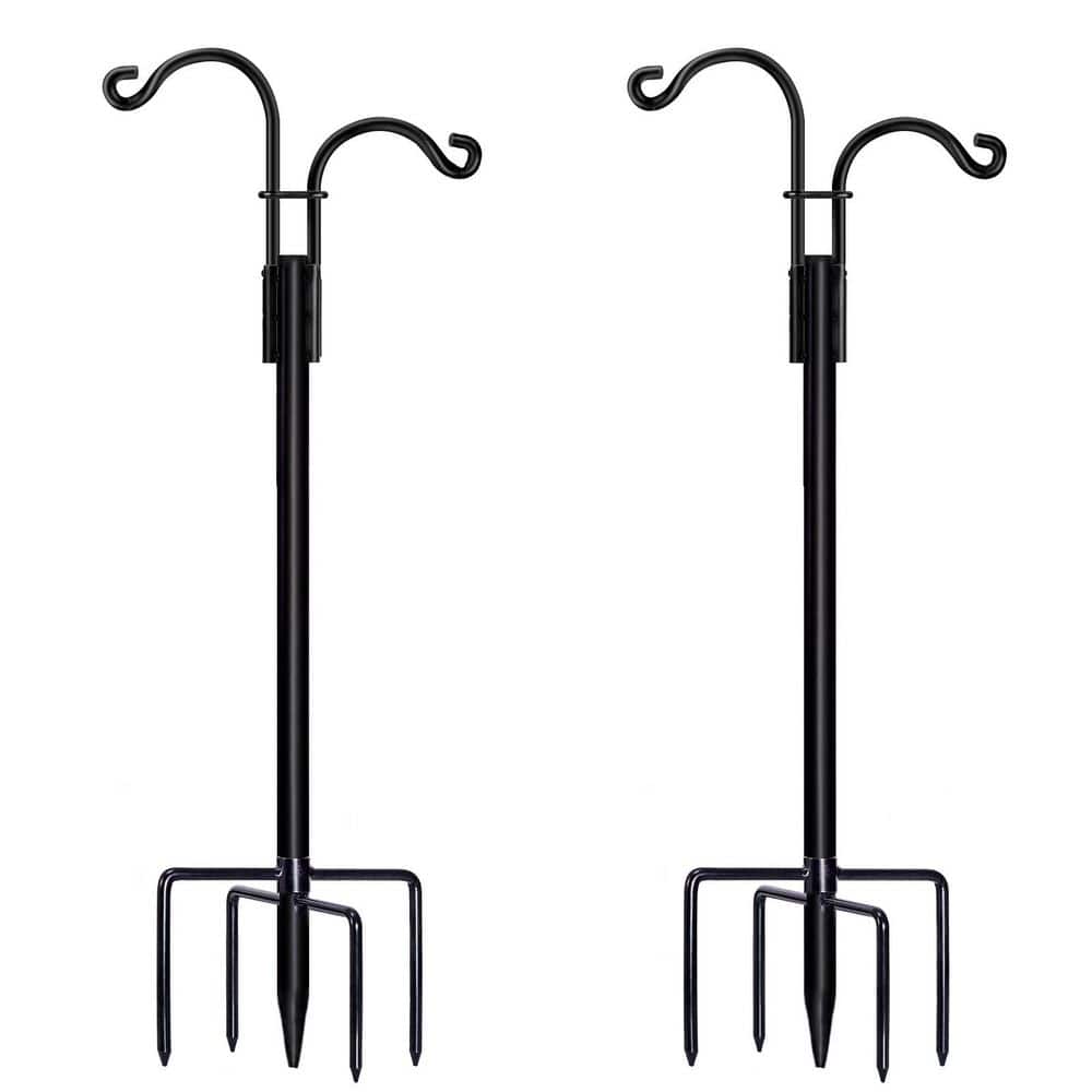 60 in. Metal Heavy Duty Double Shepherds Hooks Pole with 5 Prongs Base for 