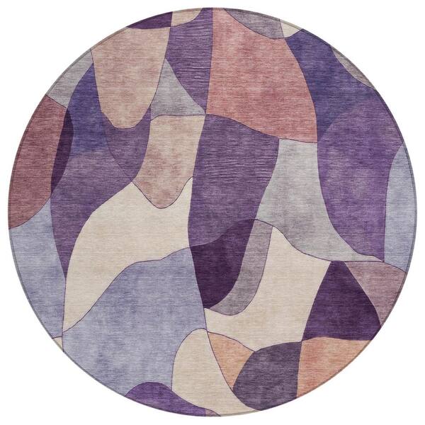 Chantille Machine Washable Indoor/Outdoor Abstract ACN2814 Plum 8 ft. x 8 ft. Round Rug