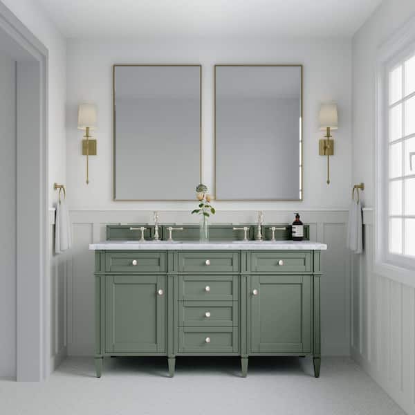 Brittany 60.0 in. W x 23.5 in. D x 33.8 in. H Bathroom Vanity in Smokey Celadon with Carrara Marble Marble Top
