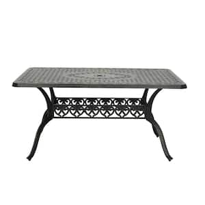 59. in Cast Aluminum Patio Rectangular Hollow-Carved Dining Table with Umbrella Hole