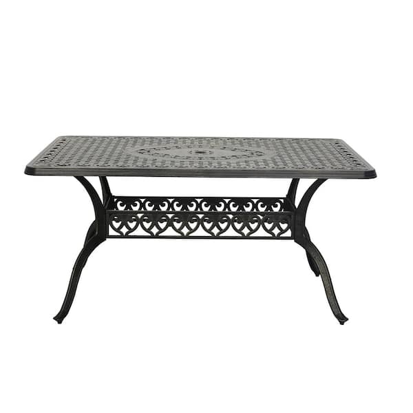 Clihome 59. in Cast Aluminum Patio Rectangular Hollow-Carved Dining Table with Umbrella Hole