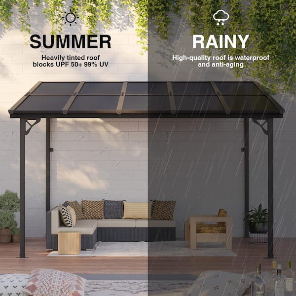 Sizzim 10 ft. x 8 ft. Outdoor Aluminum Wall-Mounted Gazebo Pergola