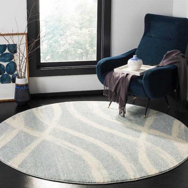 Adirondack 6 ft. x 6 ft. Cream/Slate Waves Round Area Rug