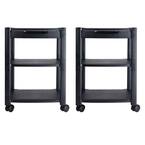 Anchor Collection, Mobile Printer Cart with 3-Tiers, Storage Drawer, 75lb. Capacity, Set of 2, Black