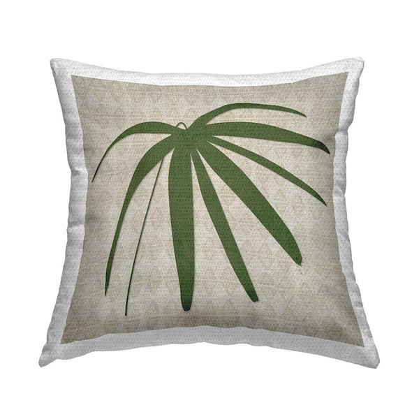 Boho Palm Leaf Green Square Outdoor Throw Pillow
