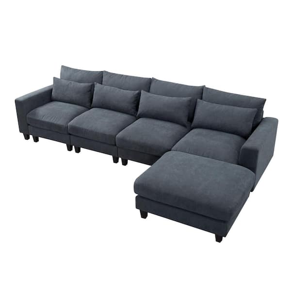 GODEER 109 in. W 4-Piece Polyester Sectional 3-Seaters Sofa with Reversible  Chaise, Storage Ottoman, 2-Small Pillows in Gray W487S00040LXL - The Home  Depot