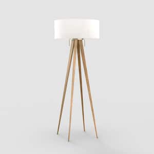 Quattro 61 in. Ash 1-Light Dimmable Standard Floor Lamp for Living Room with Linen Drum Shade