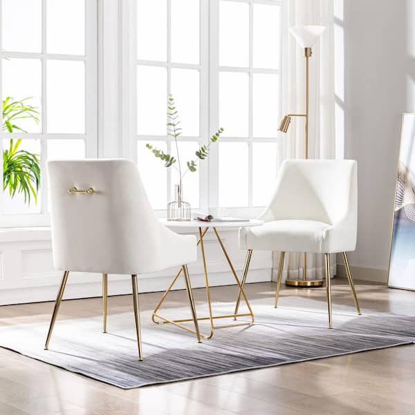 WESTINFURNITURE Trinity Ivory Upholstered Velvet Accent Chair with Metal Legs (Set Of 2)