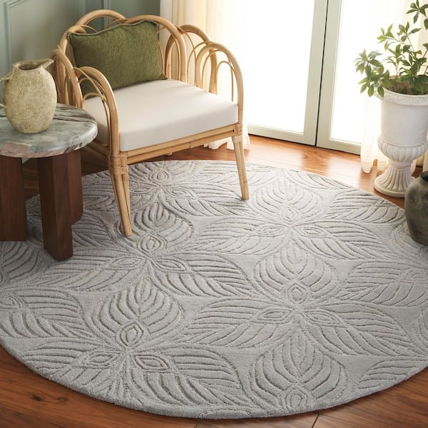 Bella 6 ft. x 6 ft. Gray/Ivory Solid Floral Round Area Rug