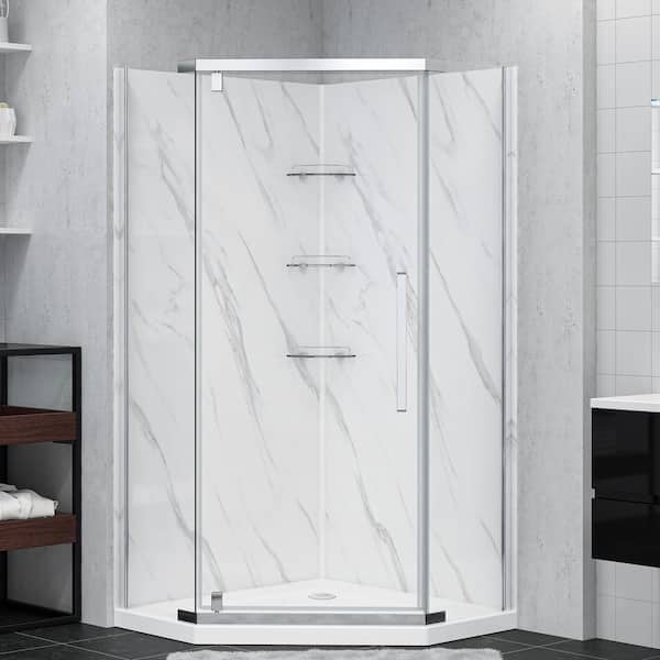 Dreamwerks 38 in. L x 38 in. W x 79 in. H Neo Angle Corner Shower Stall/Kit in Chrome with Door, Base and Walls