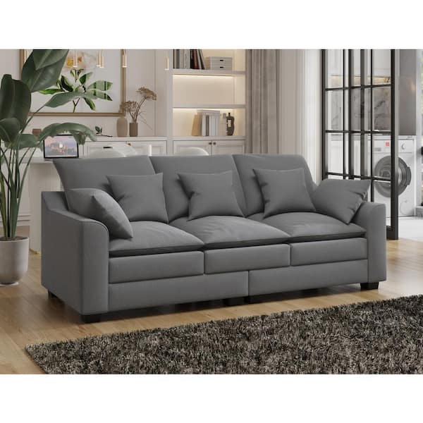 Harper & Bright Designs 78.7 in. W Square Arm Polyester Rectangle Sofa in. Gray with Toss Pillows, Duck Down Filled Cushions, Rubber Wood Legs