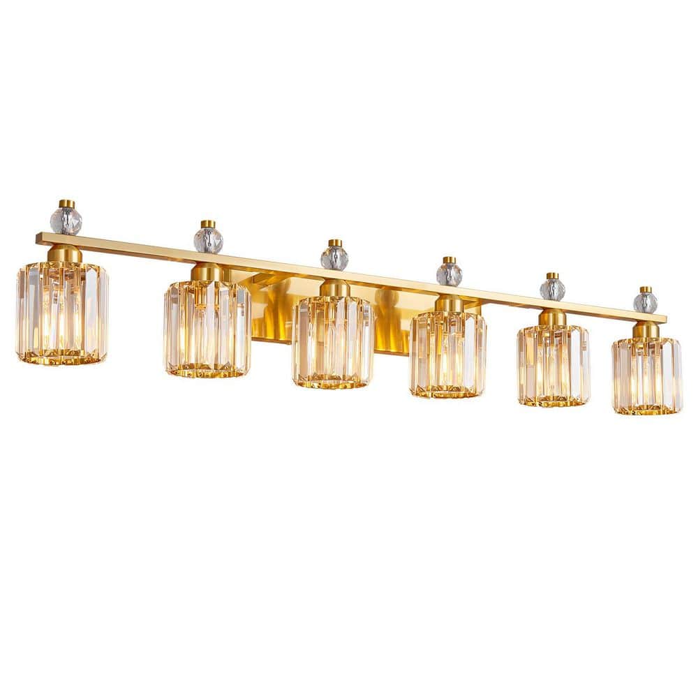 Home Lighting 44.09 in. 6-Light Gold Round Modern Crystal Vanity Light Fixtures Over Mirror For Bathroom (JW-291) price history on PriceWatchPro