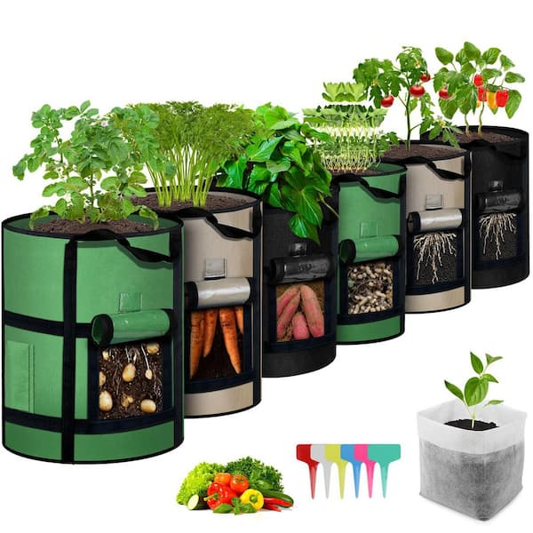 10 Gallon Grow Bags with Window, Thickened Fabric Material Pot with Handles, 6 Pack