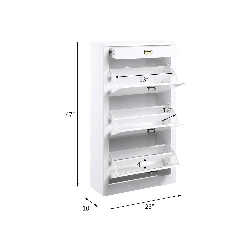 White High Gloss Wood and Metal Wall Mounted Shoe Cabinet