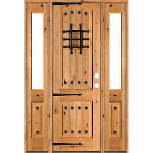 58 in. x 96 in. Mediterranean Knotty Alder Left-Hand/Inswing Clear Glass Clear Stain Wood Prehung Front Door w/DHSL