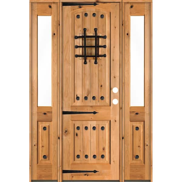 Krosswood Doors 58 in. x 96 in. Mediterranean Knotty Alder Left-Hand/Inswing Clear Glass Clear Stain Wood Prehung Front Door w/DHSL
