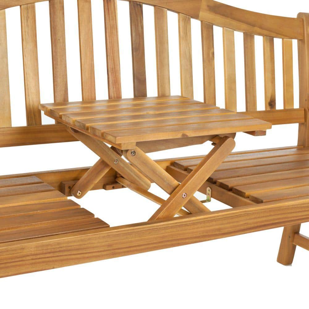 Mischa Teak-Brown Acacia Wood Outdoor Bench with Galvanized Steel