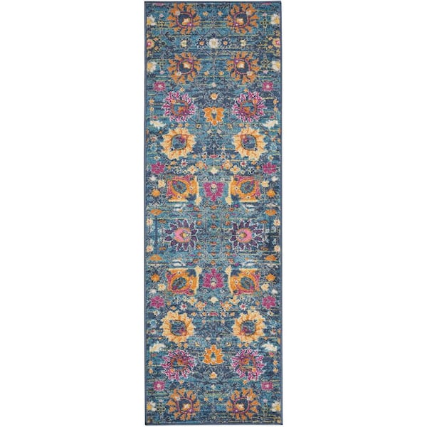 Nourison Passion Denim 2 ft. x 6 ft. Floral Transitional Kitchen Runner Area Rug