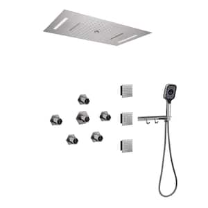 5-Spray 23 in. Thermostatic LED Rainfall Wall Mount Dual Shower Heads and Handheld Shower Head in 2.5 GPM Brushed Nickel