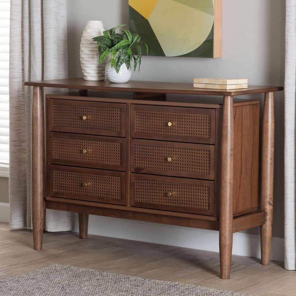 Baxton Studio Alyssa Walnut Brown 6-Drawer 47.2 in. Dresser 252