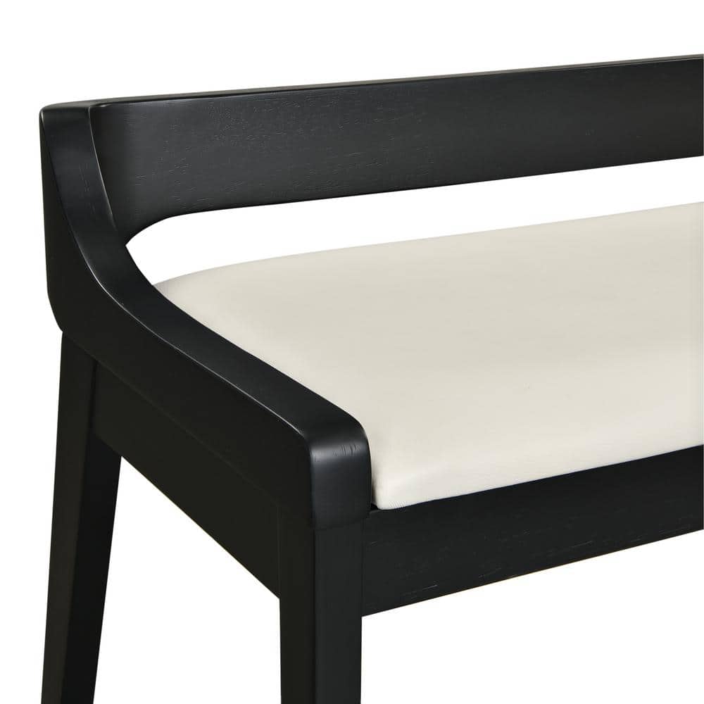 Rasmus 60" Black Rubberwood Dining Bench with Cream Faux Leather Seat
