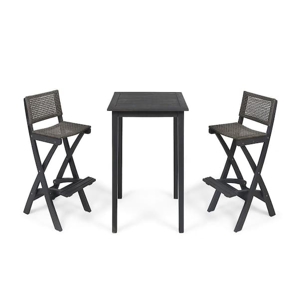 Polaris Dark Gray 3-Piece Wood Square 41 in Patio Outdoor Serving Bar Set