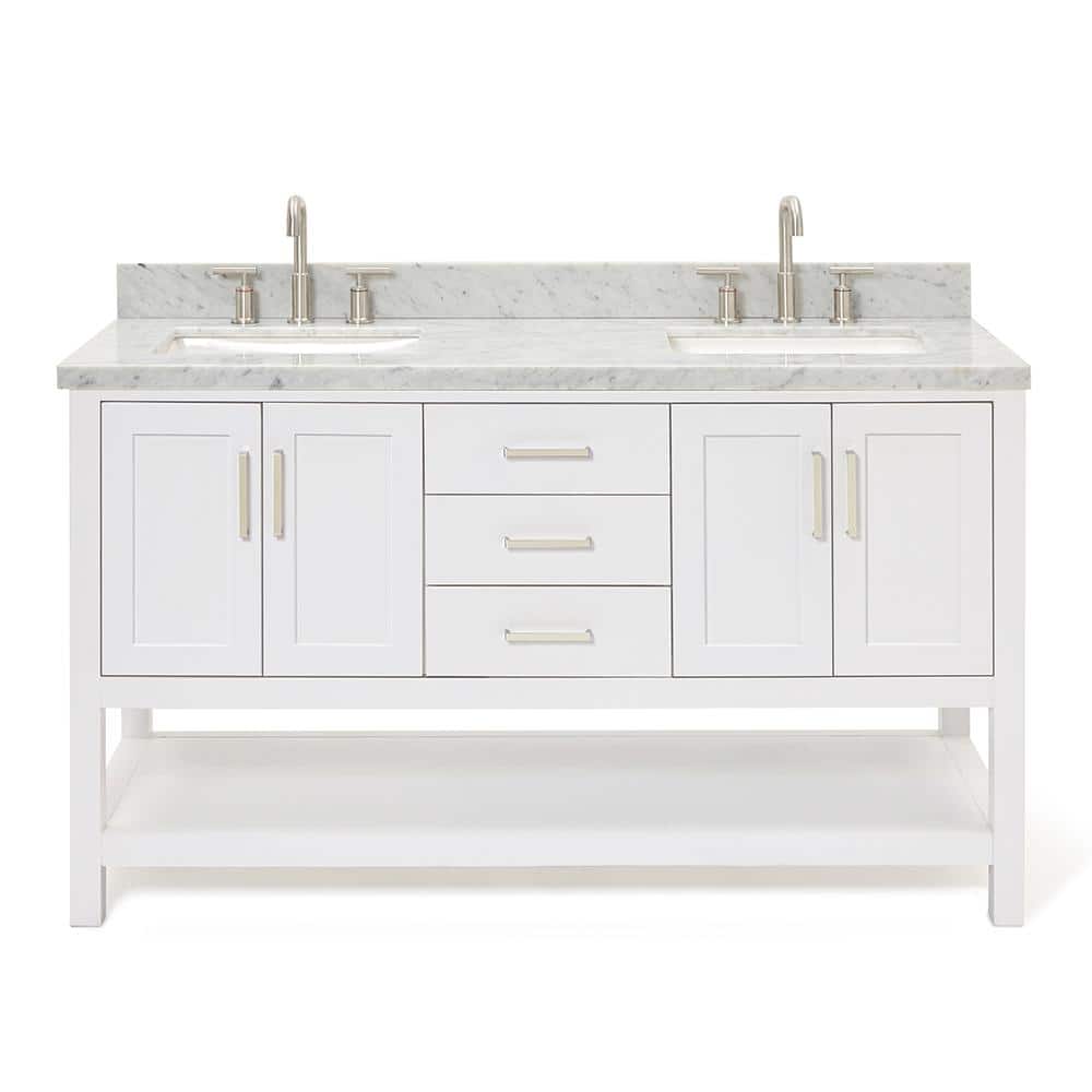 Magnolia 61" White Double Sink Bathroom Vanity with Marble Top