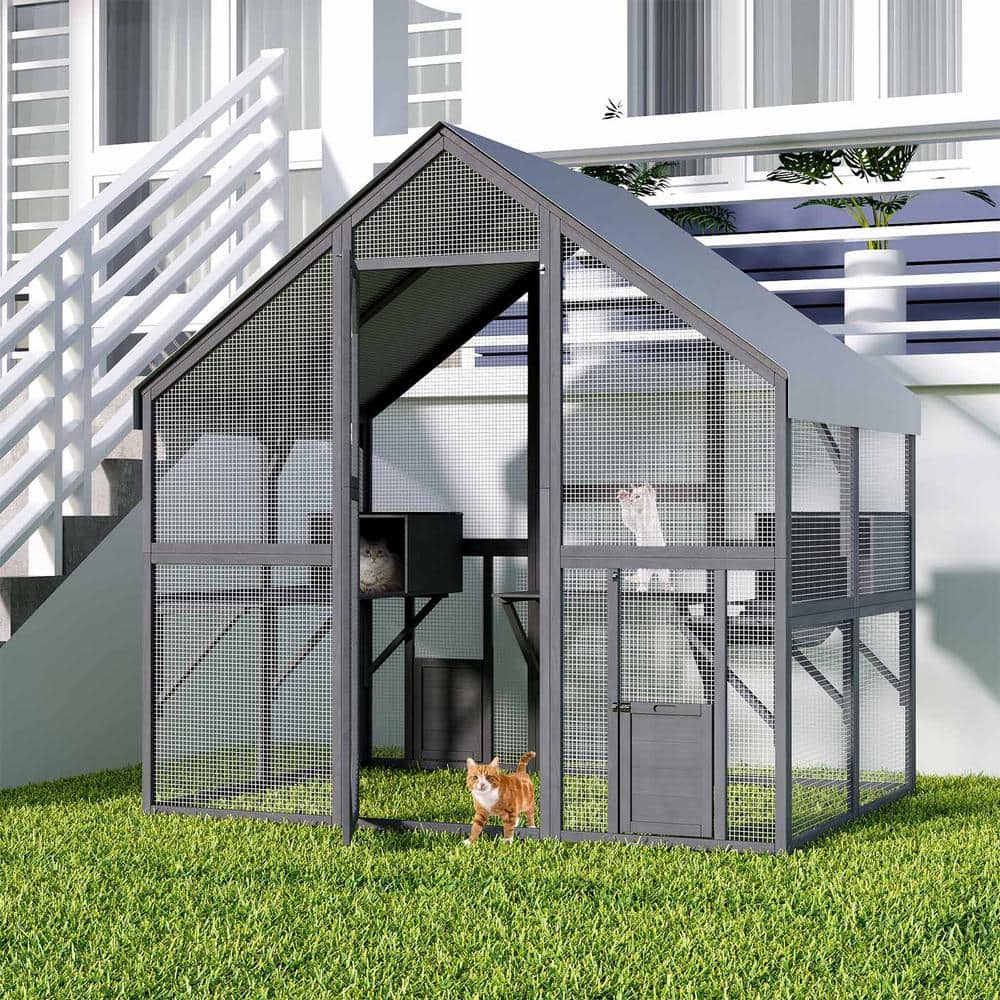 WIAWG Large Wooden Outdoor Cat House, 29.1sq.ft Cat Run Enclosure Walk