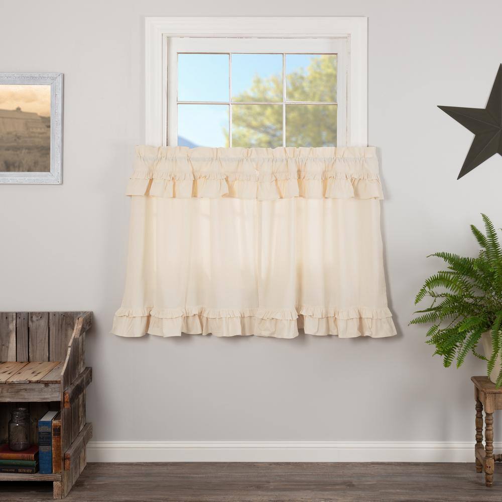 Natural Cotton Ruffled Tier Curtains with Rod Pocket, 36x36