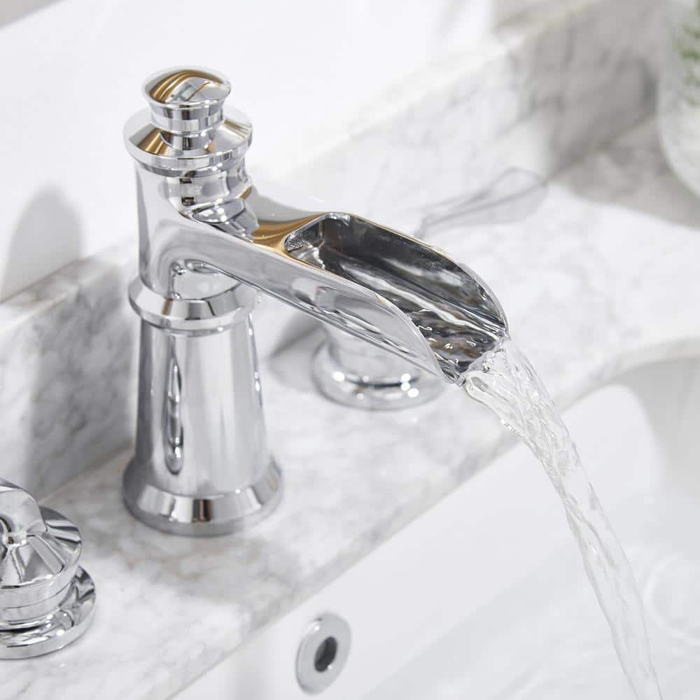 Polished Chrome 8-inch Double Handle Widespread Bathroom Faucet