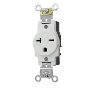 20 Amp Industrial Grade Heavy Duty Self Grounding Single Outlet, White