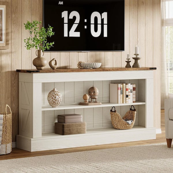 White 63 in. TV Stand Fits TVs Up to 50 to 75 in. Farmhouse Entertainment Center with Storage for Living Room, Bedroom