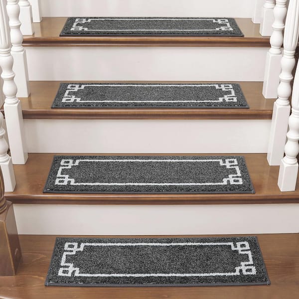 Dark Grey 9 in. x 28 in. Polyester Stair Tread Cover (Set of 15)