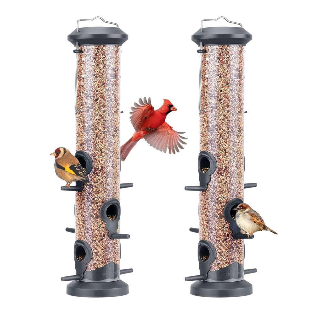 Plastic Hanging Tube Feeders with 6 Feeding Ports for Outdoors Hanging for Wild Birds (2-Pack)