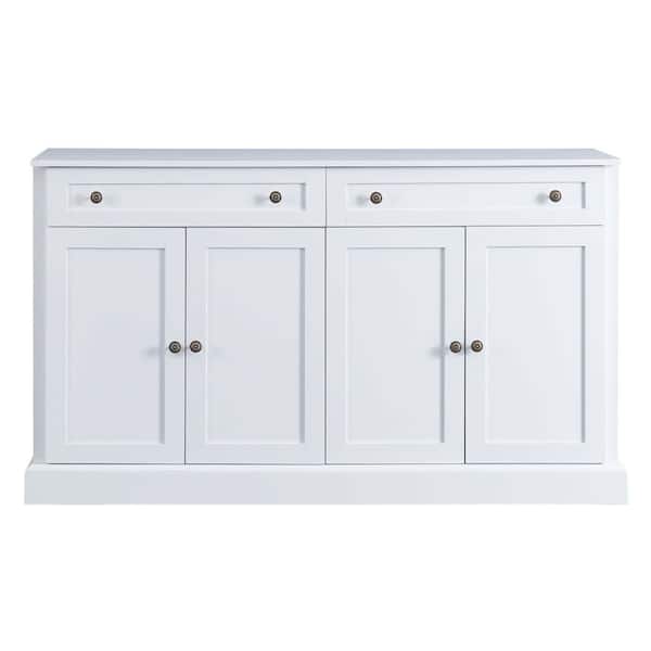 58 in. W x 16 in. D x 34 in. H White Linen Cabinet, Kitchen Sideboard Storage Buffet Cabinet with Drawers and Doors