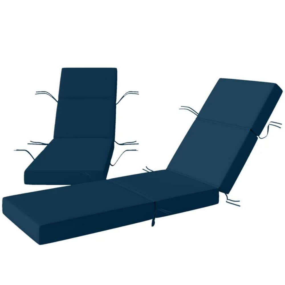 72 in. W x 4 in. H Outdoor Chaise Lounge Cushion Patio Chaise Chair Cushion in Navy Blue (2-Pack)