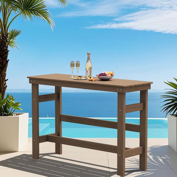 HDPE Rectangle Plastic Bar Height Outdoor Dining Table in Brown