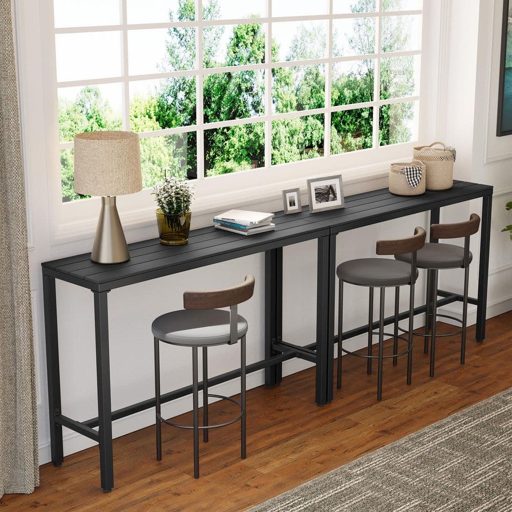 55 in. Rectangle Patio Metal Bar Height Outdoor Dining Table Bar Table in Black (Set of 2) price history on PriceWatchPro