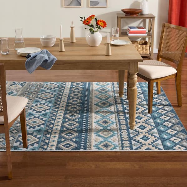Dahlia Blue 5 ft. x 7 ft. Southwestern Stripe Indoor/Outdoor Patio Area Rug