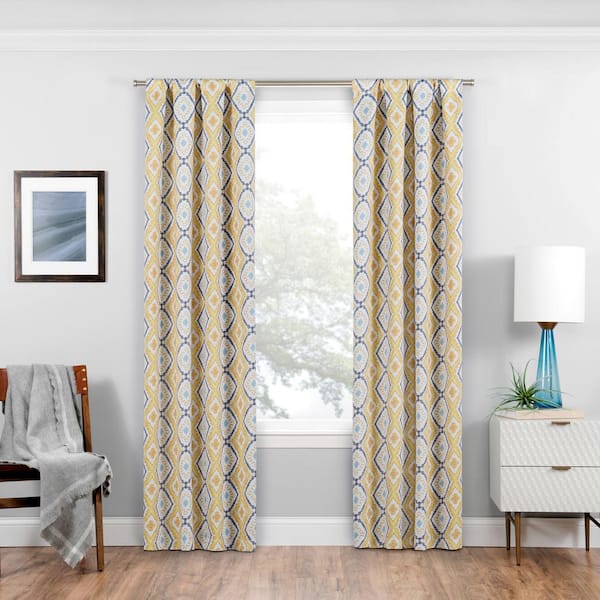 Eclipse Morrow Gold Ikat Pattern Polyester 37 in. W x 84 in. L Blackout Single Rod Pocket Curtain Panel