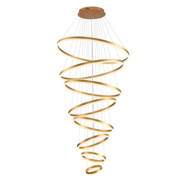 BAOURE Modern Chandelier, 8 Ring Dimmable Integrated LED Gold Chandelier for High Ceiling Chandelier for Entryway