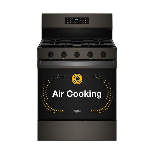30 in. 5 Burners Freestanding Gas Range in Black-on-Stainless with Air Cooking Technology